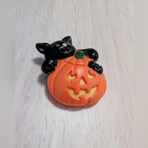 Halloween Black Cat and Pumpkin Figurine